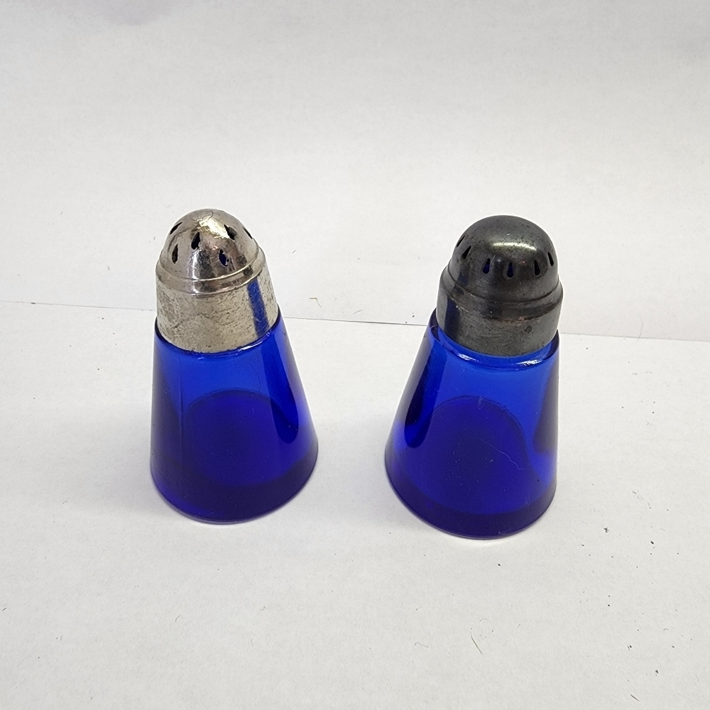 Vintage Cobalt Blue Glass Hazel Atlas Paneled Salt and Pepper Shakers